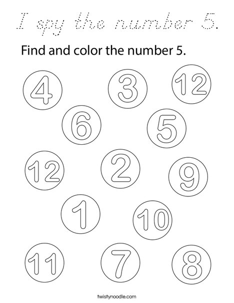 I spy the number 5. Coloring Page