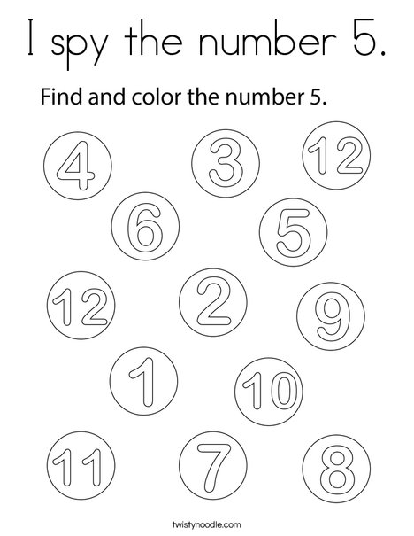I spy the number 5. Coloring Page