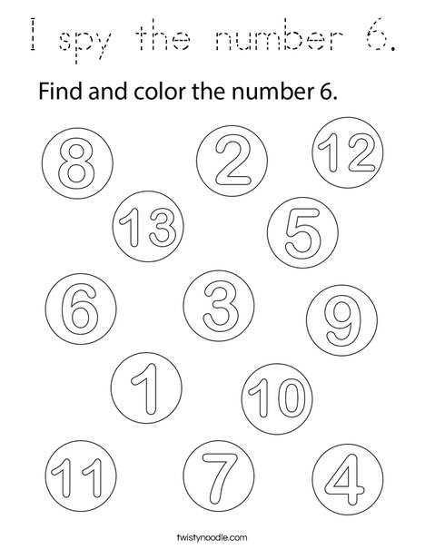I spy the number 6. Coloring Page