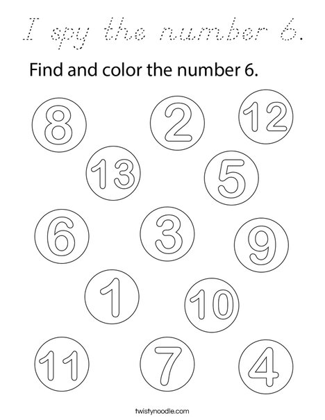 I spy the number 6. Coloring Page