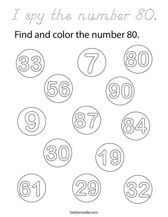 I spy the number 80. Coloring Page