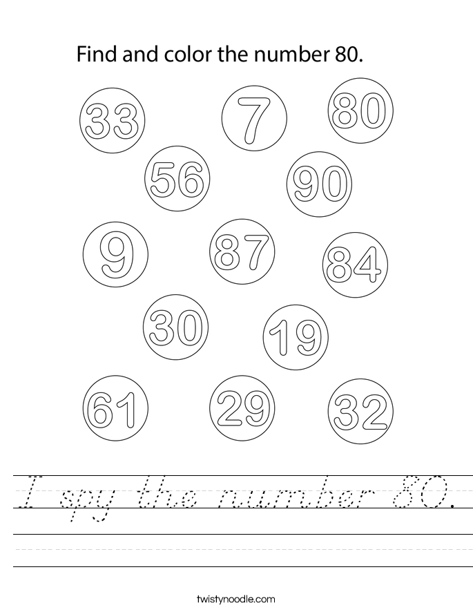 I spy the number 80. Worksheet