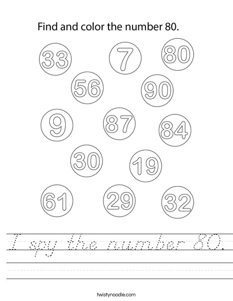 I spy the number 80. Worksheet