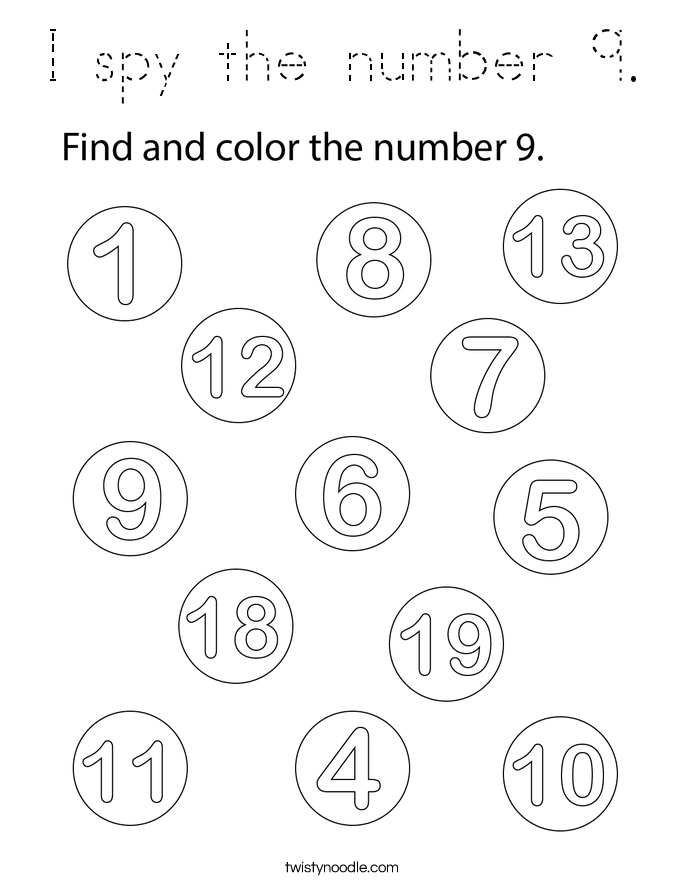 I spy the number 9. Coloring Page
