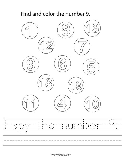 I spy the number 9. Worksheet