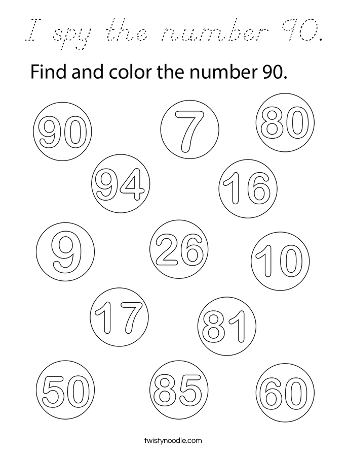 I spy the number 90. Coloring Page