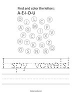 I spy vowels Handwriting Sheet