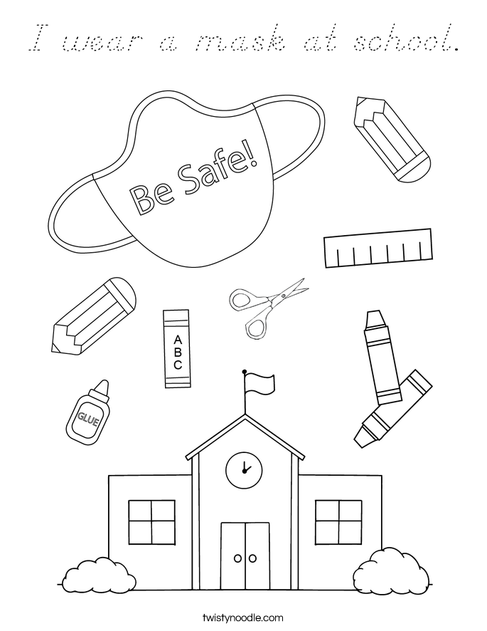 I wear a mask at school. Coloring Page