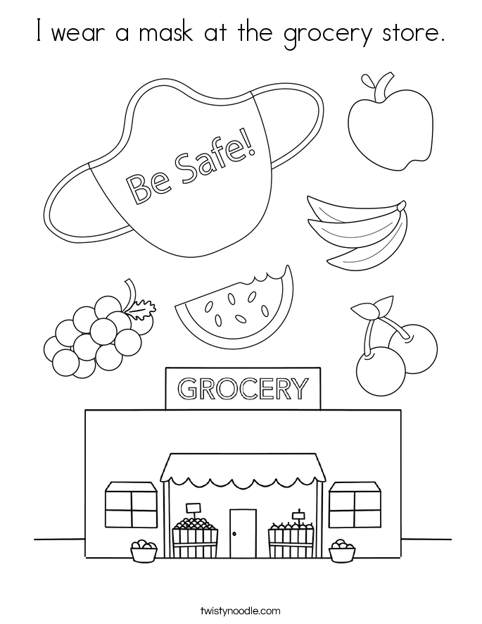 I wear a mask at the grocery store. Coloring Page