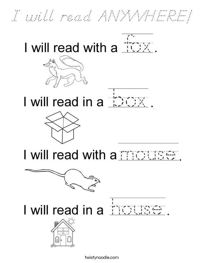 I will read ANYWHERE! Coloring Page