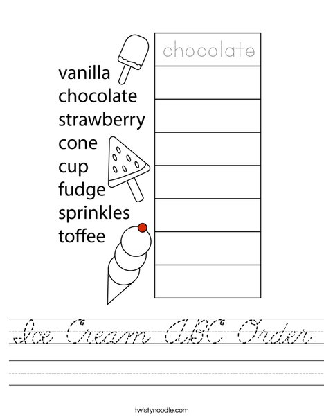 Ice Cream ABC Order Worksheet