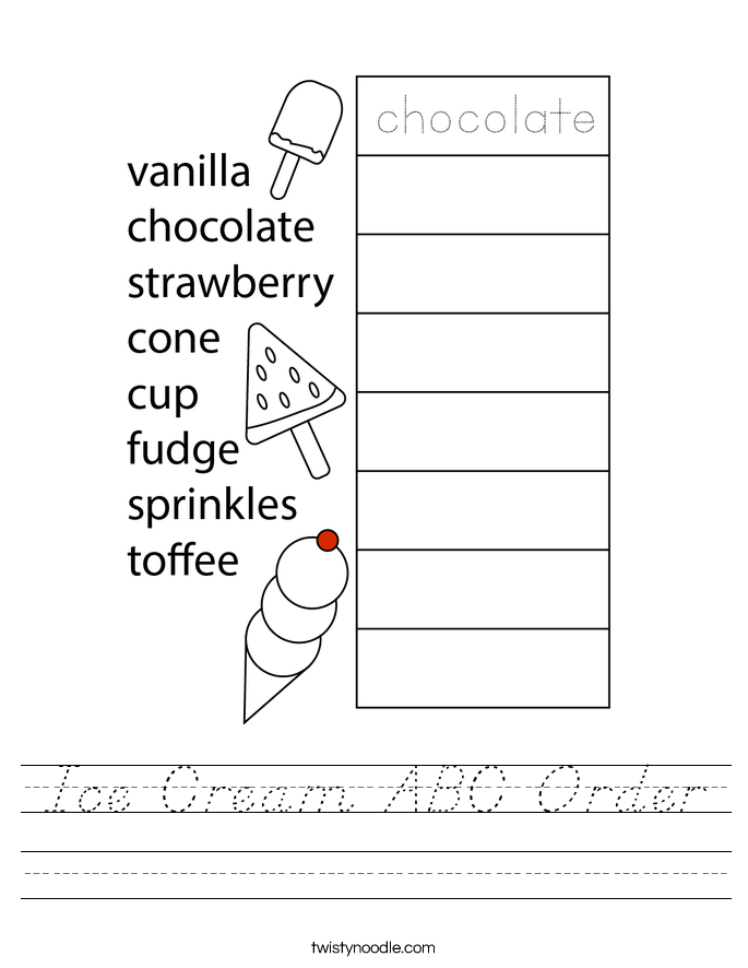 Ice Cream ABC Order Worksheet