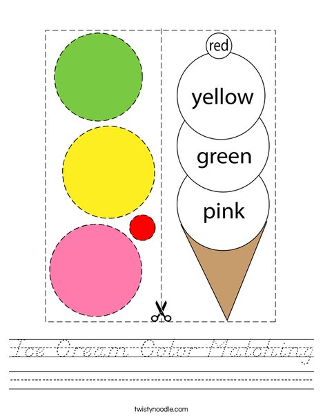 Ice Cream Color Matching Worksheet