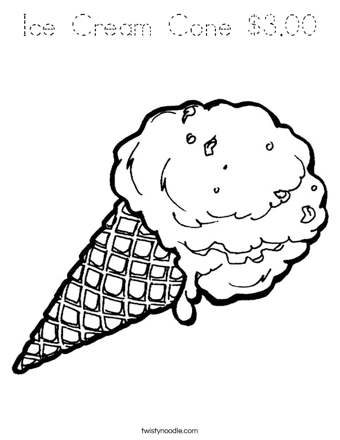 Ice Cream Cone $3.00 Coloring Page