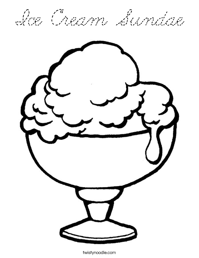 Download Ice Cream Sundae Coloring Page - Cursive - Twisty Noodle