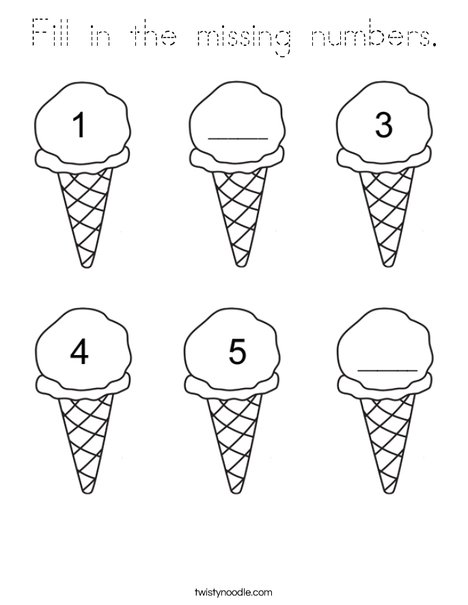Ice cream fill in the missing number Coloring Page