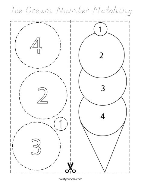 Ice Cream Number Matching Coloring Page