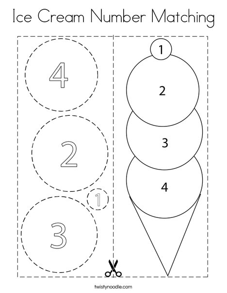 Ice Cream Number Matching Coloring Page