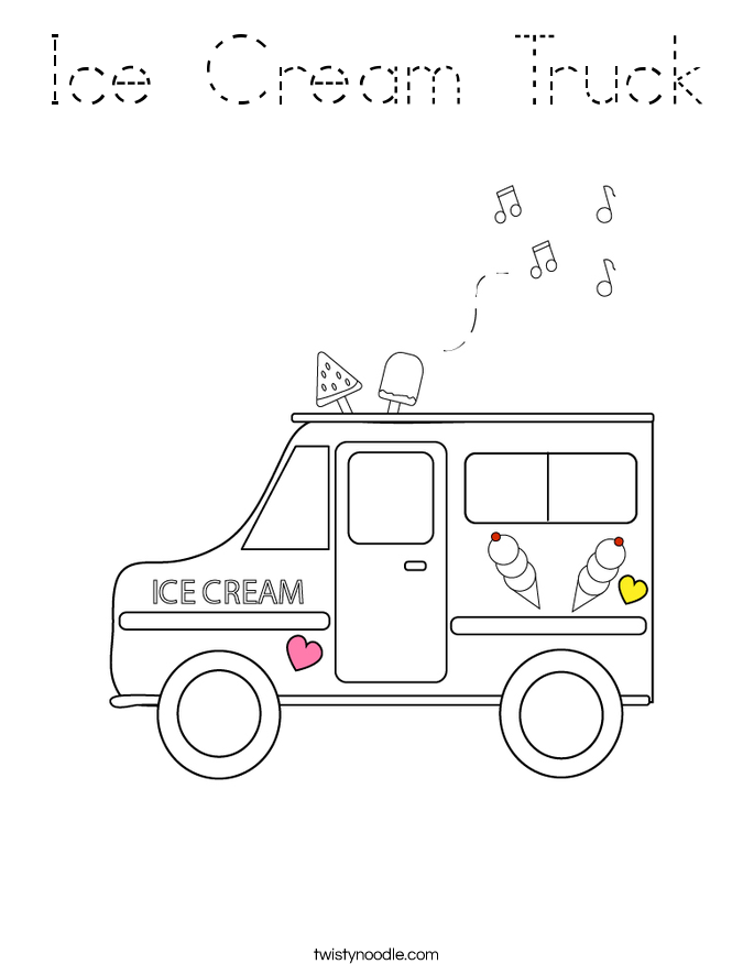 Ice Cream Truck Coloring Page - Tracing - Twisty Noodle