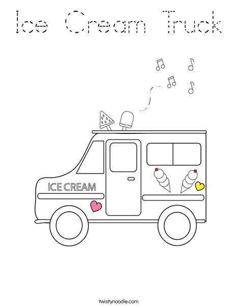 Ice Cream Truck Coloring Page - Tracing - Twisty Noodle