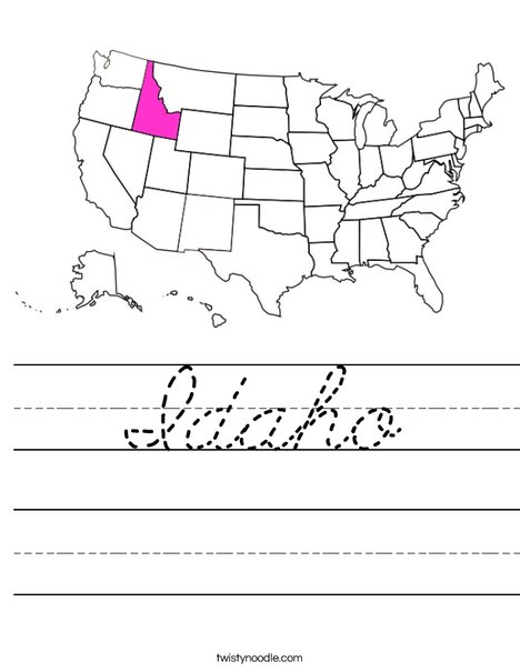 Idaho Worksheet - Cursive - Twisty Noodle