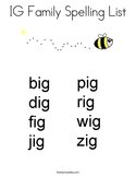 IG Family Spelling List Coloring Page