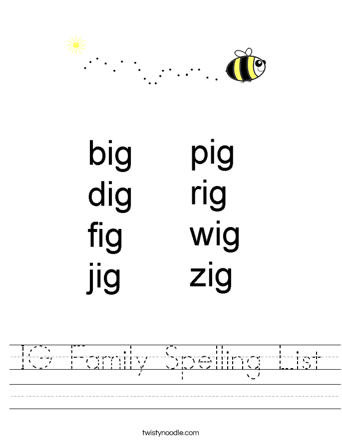 IG Family Spelling List Worksheet