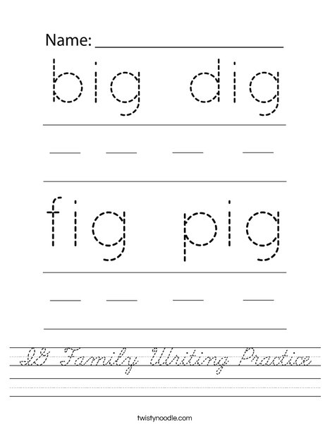 IG Family Writing Practice Worksheet