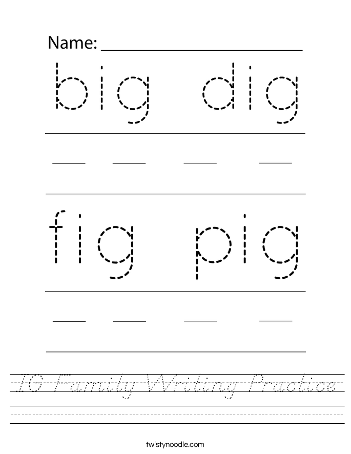 IG Family Writing Practice Worksheet