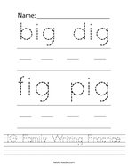 IG Family Writing Practice Handwriting Sheet