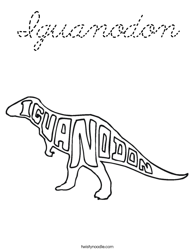 Iguanodon Coloring Page - Cursive - Twisty Noodle