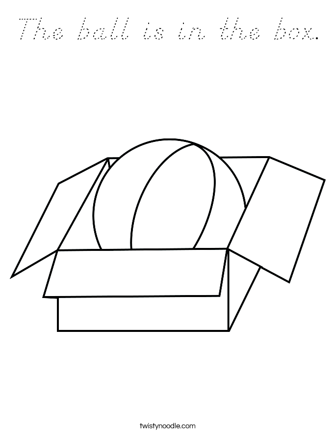 The ball is in the box. Coloring Page
