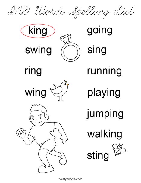ING Family Spelling List Coloring Page