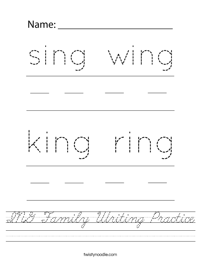 ING Family Writing Practice Worksheet