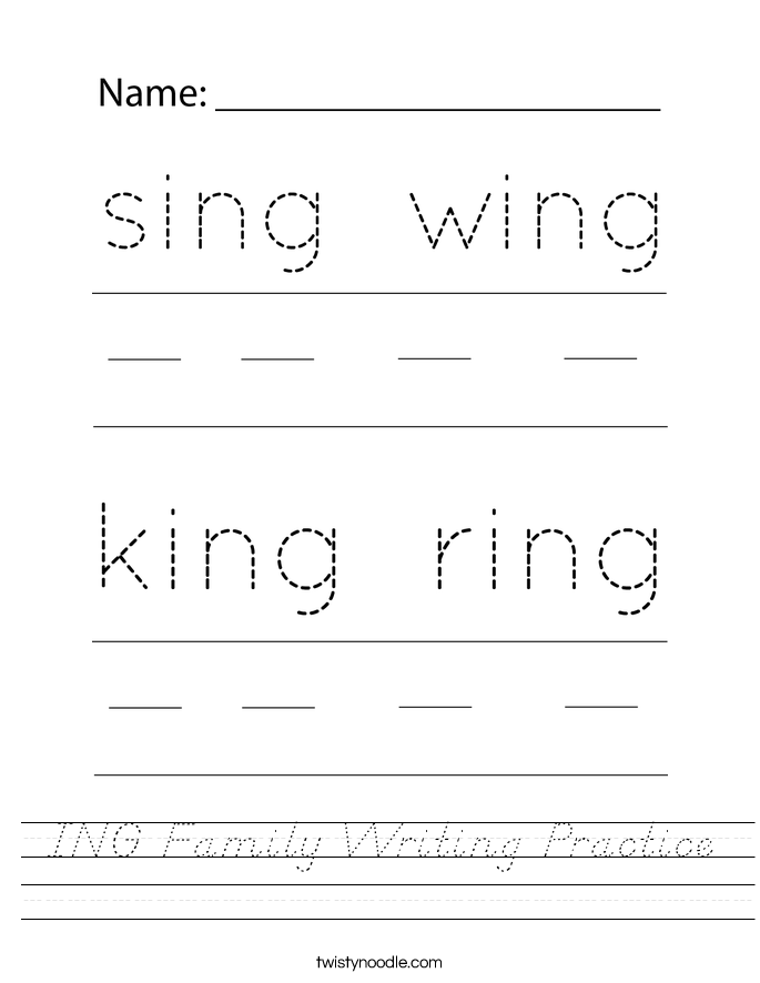 ING Family Writing Practice Worksheet
