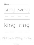ING Family Writing Practice Handwriting Sheet