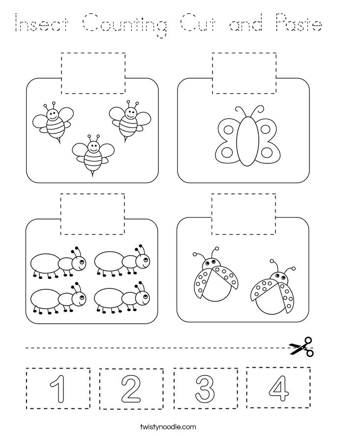 Insect Counting Cut and Paste Coloring Page