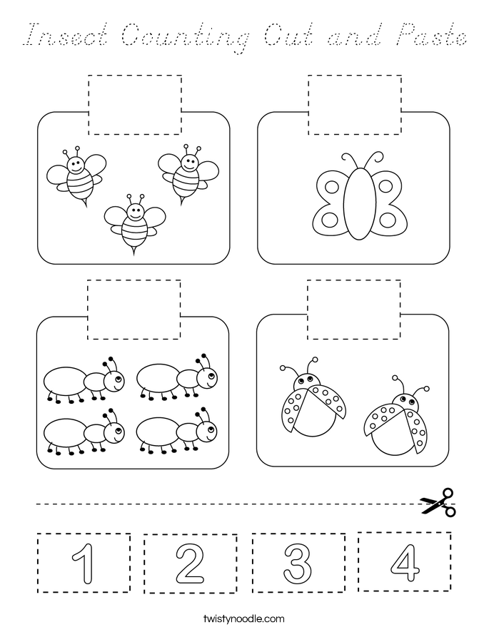Insect Counting Cut and Paste Coloring Page