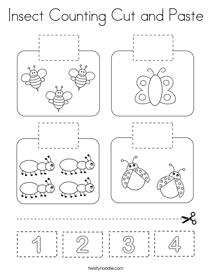 Insect Counting Cut and Paste Coloring Page