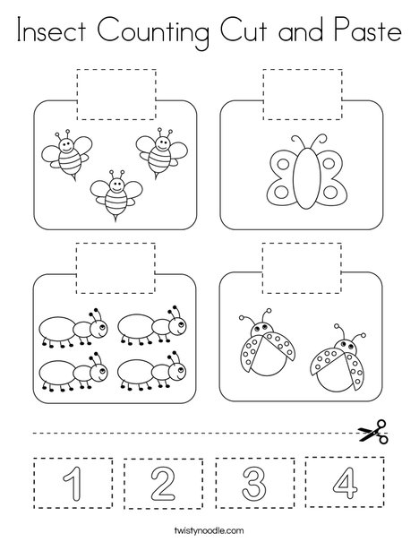 Insect Counting Cut and Paste Coloring Page