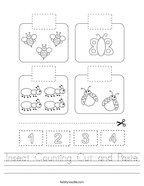 Insect Counting Cut and Paste Handwriting Sheet