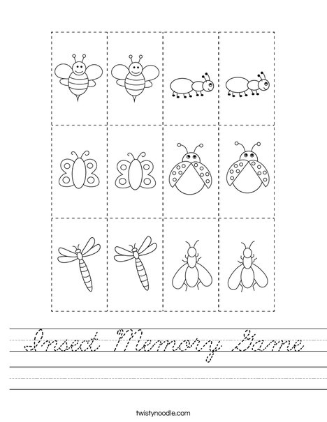 Insect Memory Game Worksheet