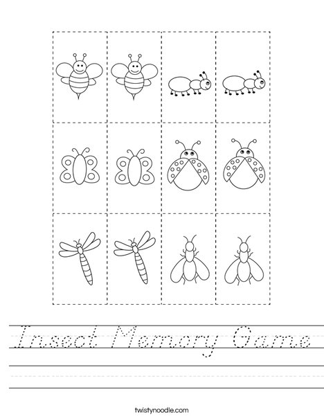 Insect Memory Game Worksheet