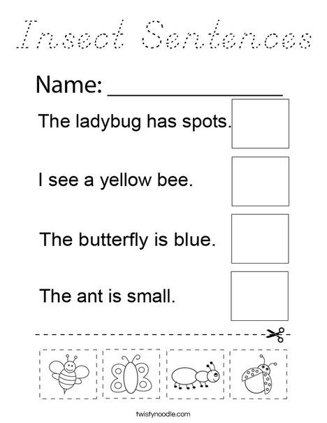Insect Sentences Coloring Page