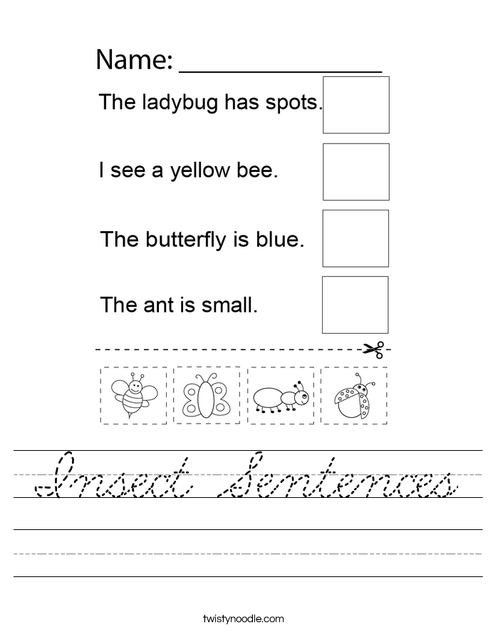 Insect Sentences Worksheet