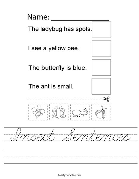 Insect Sentences Worksheet