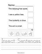 Insect Sentences Handwriting Sheet