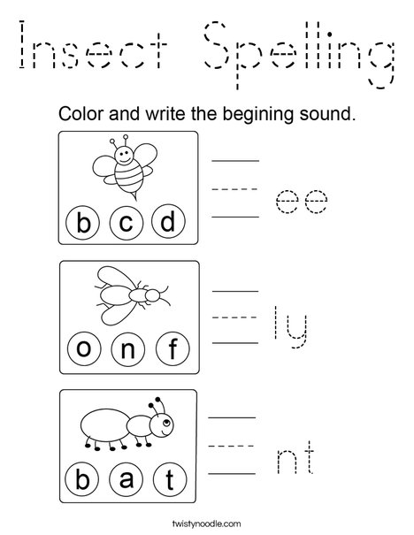 Insect Spelling Coloring Page