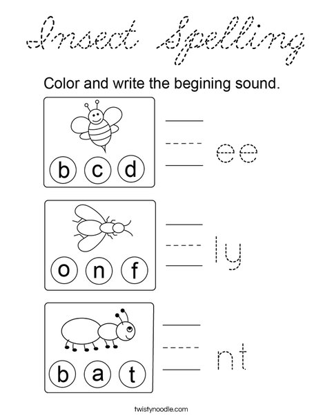 Insect Spelling Coloring Page