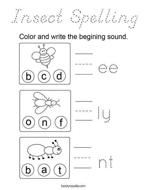 Insect Spelling Coloring Page